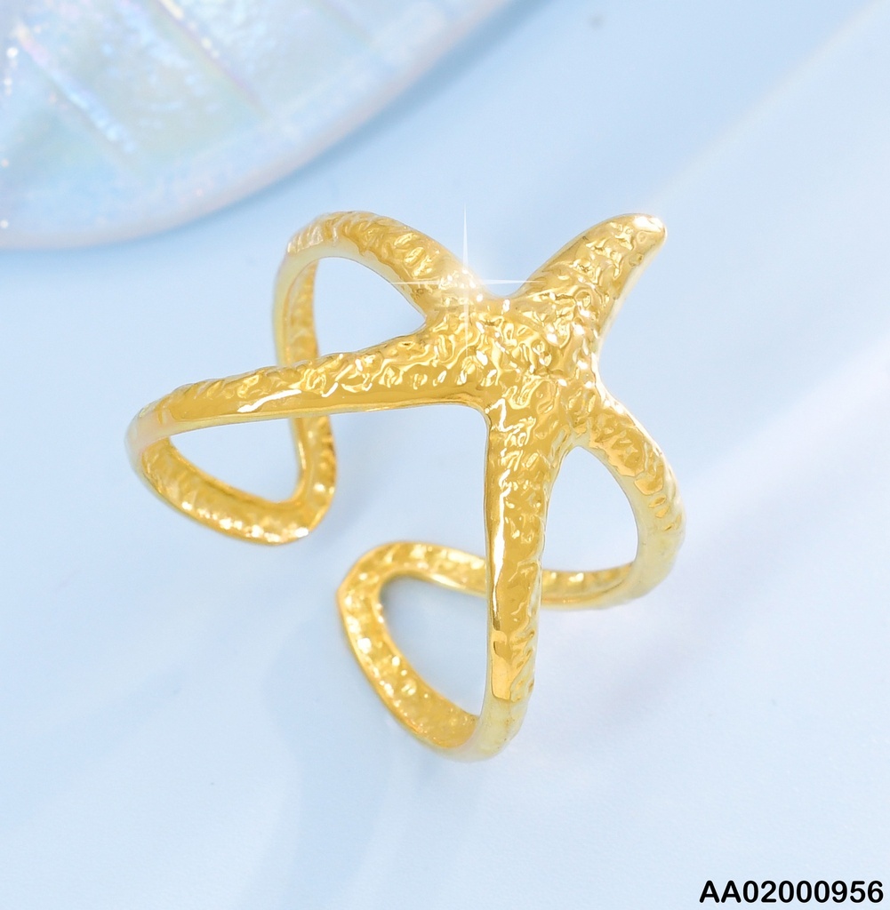 ANILLO DOR ESTRELLA DOBLE LINEA CORRUGADA RA545-311