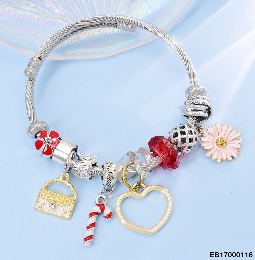 BRAZALETE PLAT DETALLES CORAZON/LABIOS/LABIAL/CARTERA BE286-5