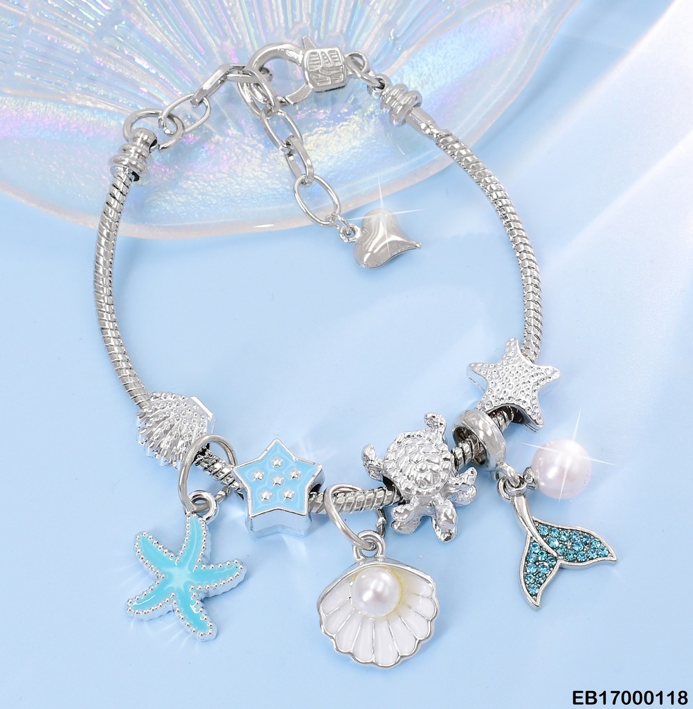 BRAZALETE PLAT DETALLES CELESTE/ ESTRELLAS/OSTRAS/COLA DE SIRENA BE297-5