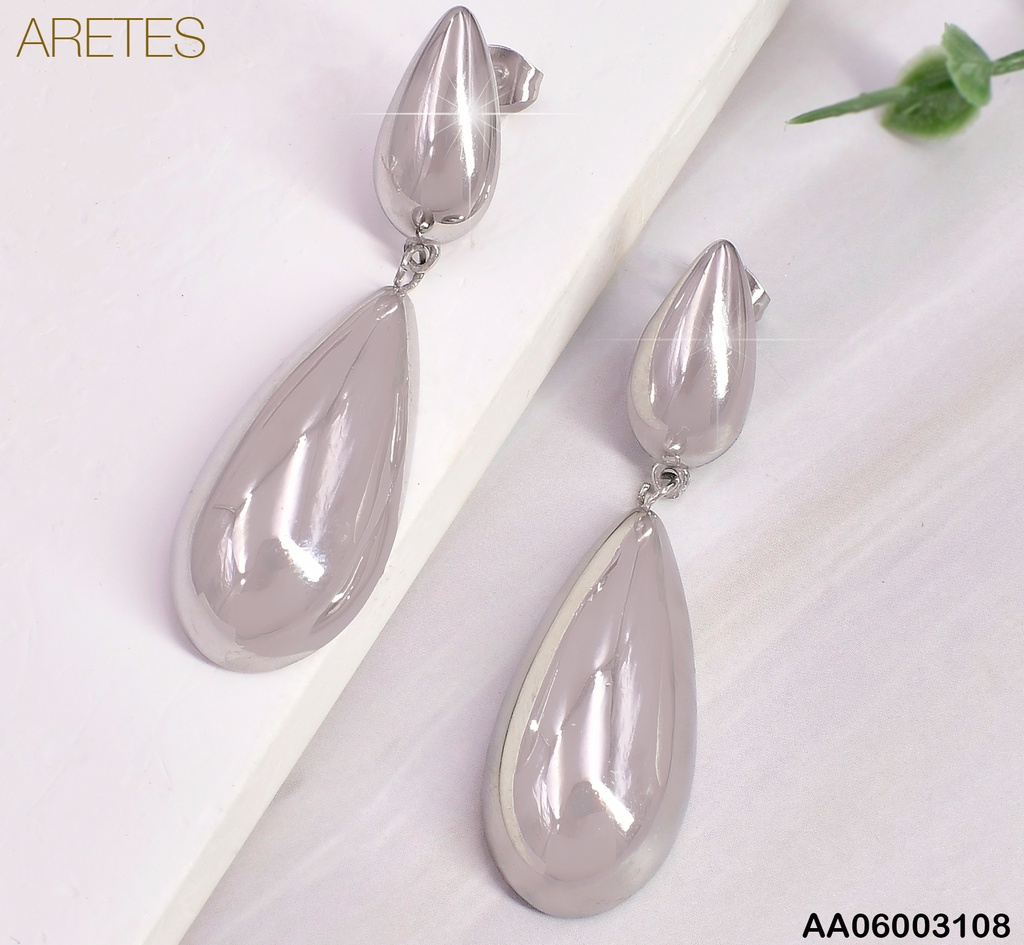 ARETES PLAT GOTA PEQ/ GOTA GR ALARGADA COLGANTE EA819-1