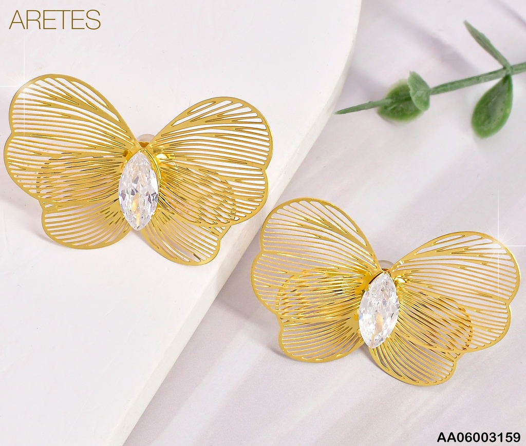 ARETES DOR MARIPOSA  CALADA ZIRC OV. CENTRO EA968-45