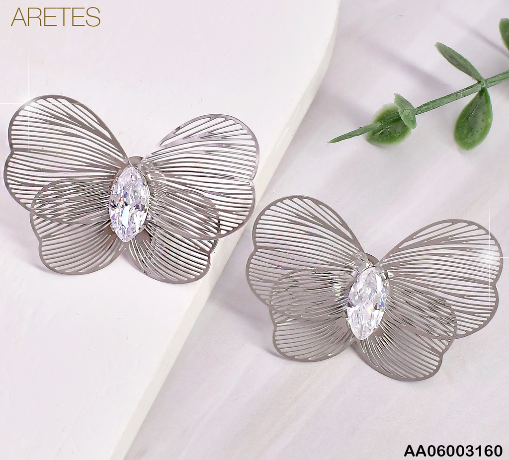 ARETES PLAT MARIPOSA  CALADA ZIRC OV. CENTRO EA969-45