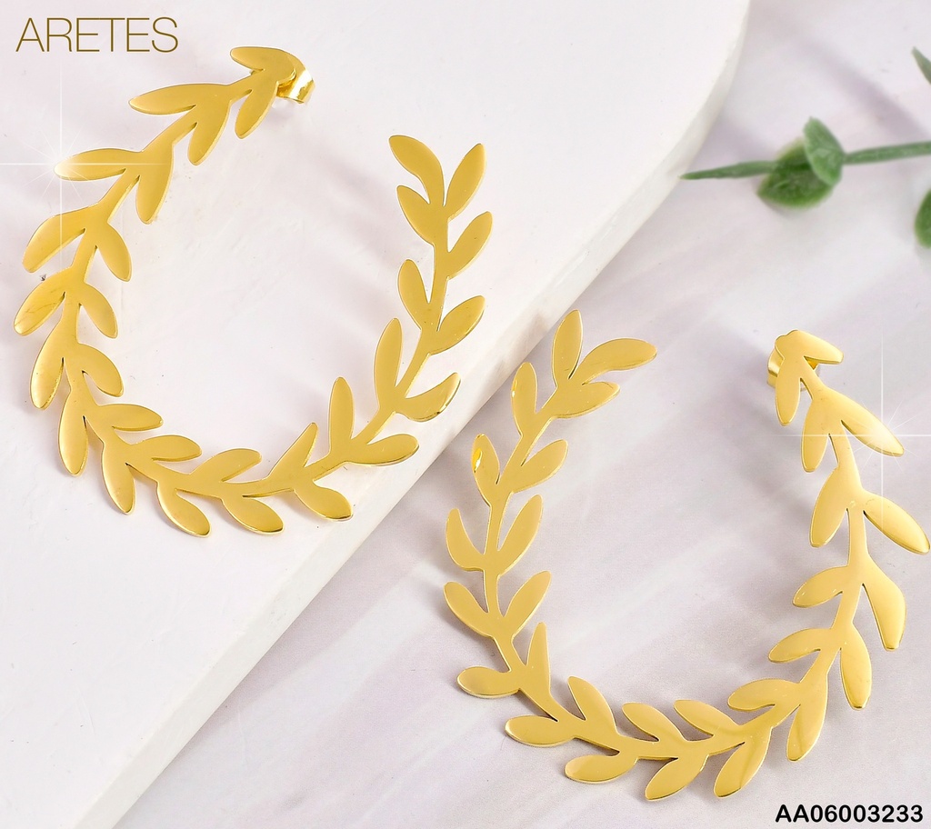 ARETES DOR "U" HOJITAS LAUREL EA1102-45