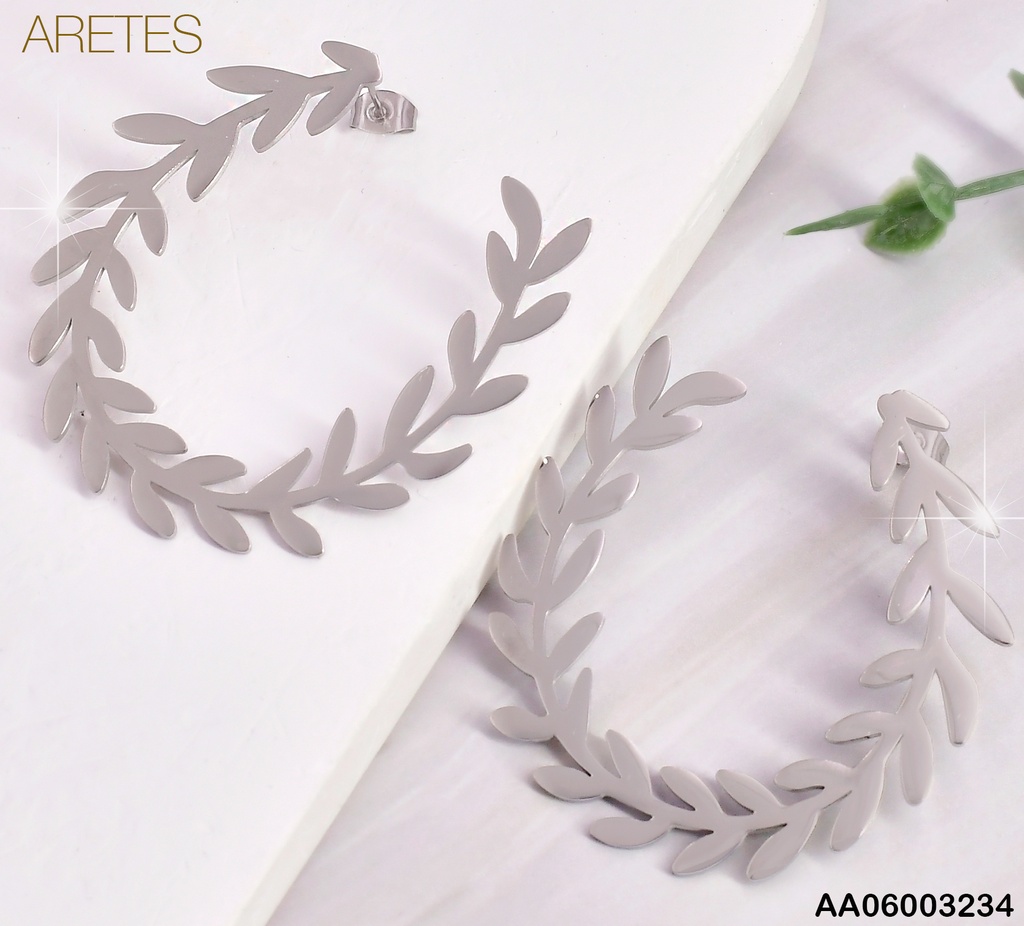 ARETES PLAT "U" HOJITAS LAUREL EA1103-45