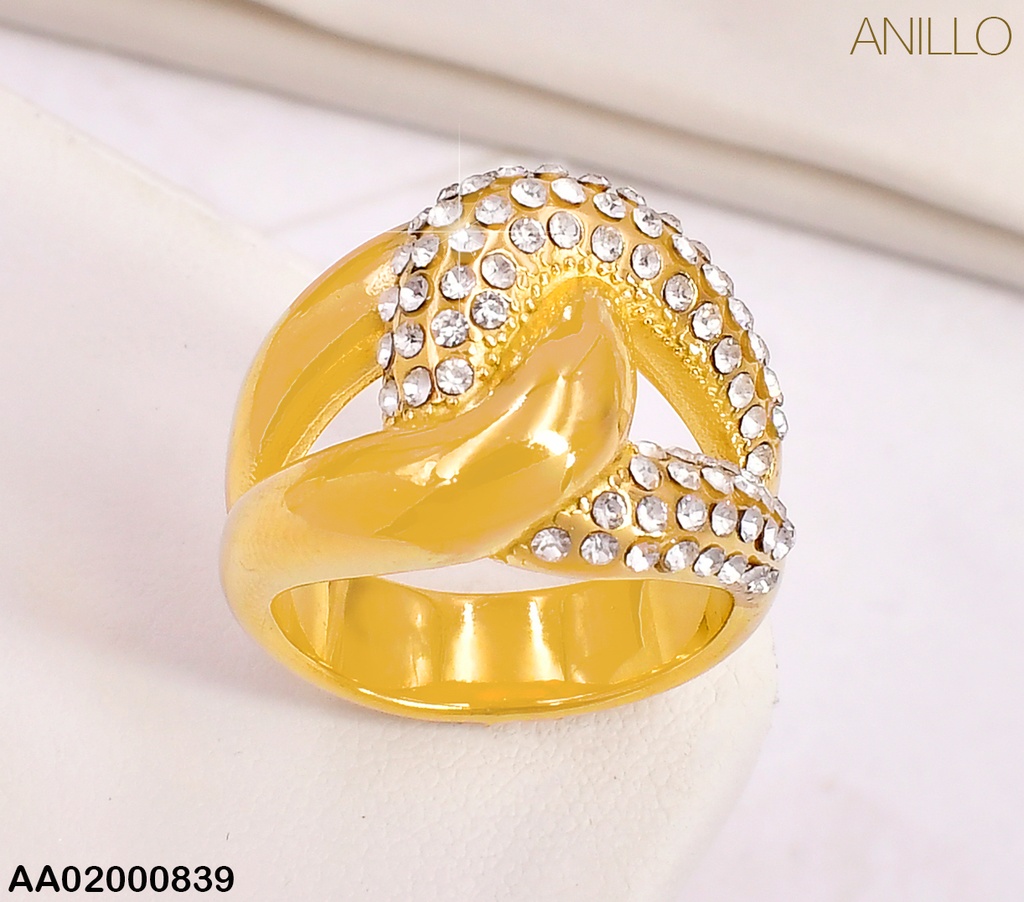 ANILLO DOR EXTREMOS CENTRO OVALADOS ENTRELAZADOS LISO /ZIRC  RA217-305