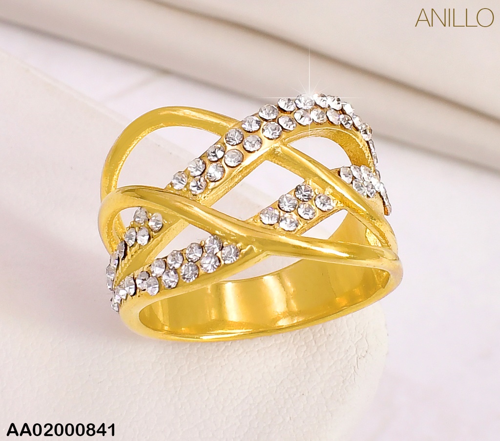 ANILLO DOR CURVAS LISAS Y ZIRC ENTRELAZADAS EN CENTRO RA219-305