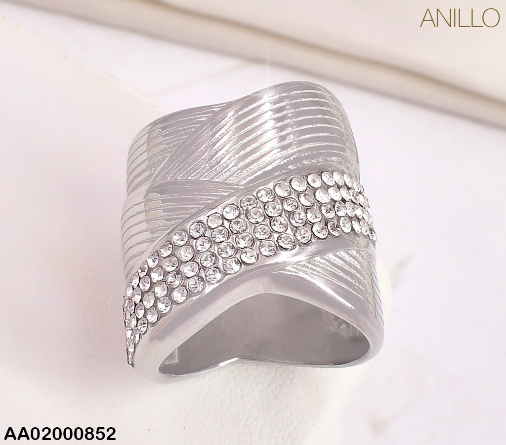 ANILLO PLAT LINEAS ENTRELAZADAS LISAS/ZIRC DIAGONAL PART. SUP. RA248-305
