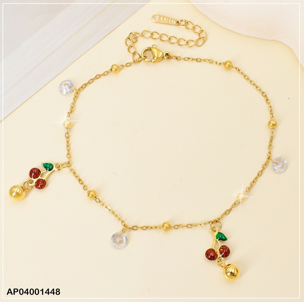 PULSERA FINA PELOTITAS DIJES:🍒-🟡 084096