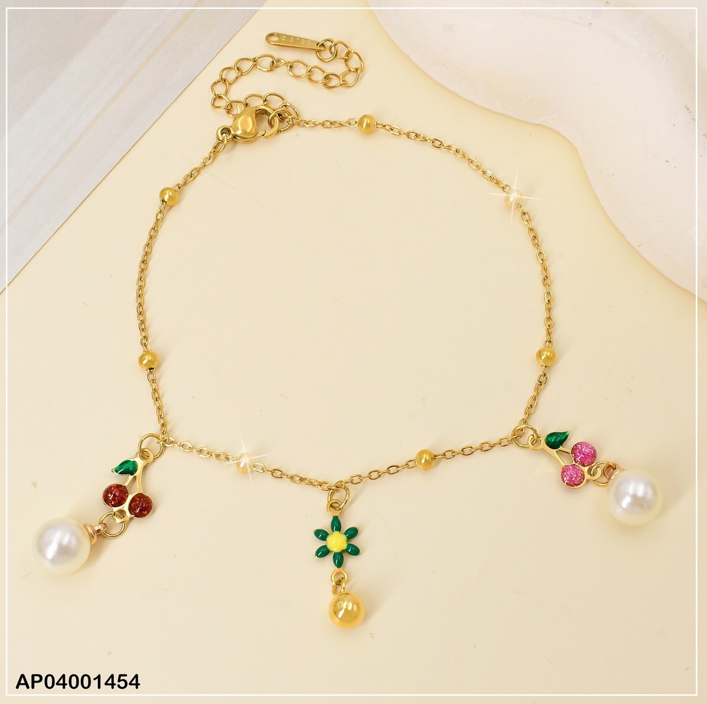 PULSERA FINA DIJES:CEREZAS C/PERLAS MED.084098