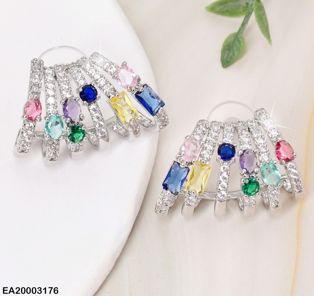 ARETES PLAT. 5 LINEAS VERT.ZIRCONIAS C/PIEDRAS COL. EE1078-6