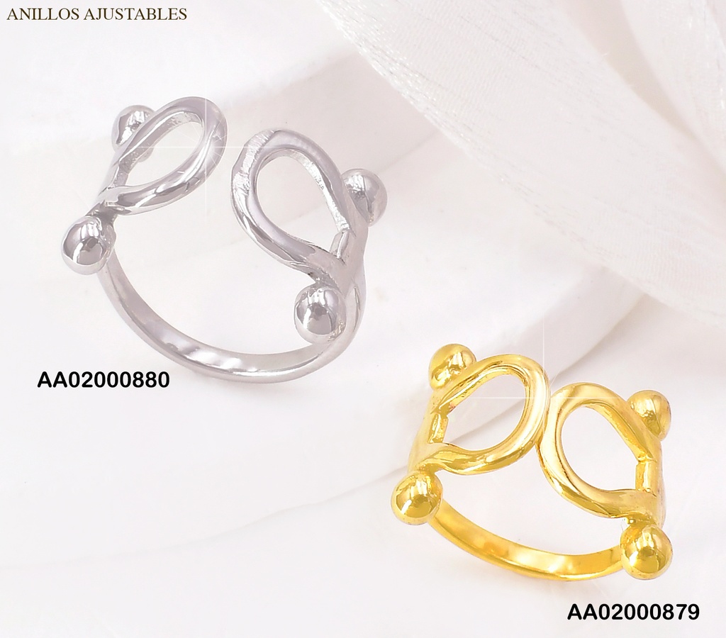 ANILLO DOR AJUSTABLE CROQUI OVALO/PELOTITAS A LOS LADOS RA325-305