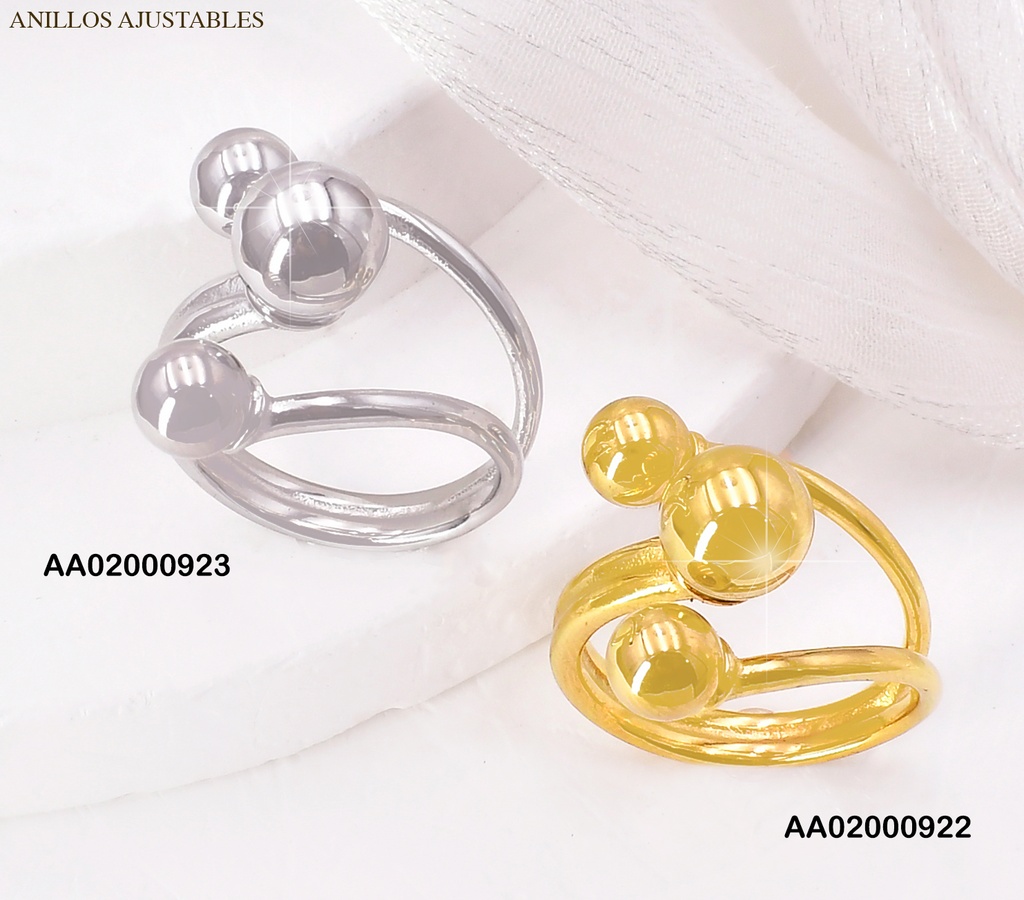 ANILLO DOR AJUSTABLE EN FRENTE 3 PELOTITAS RA397-305