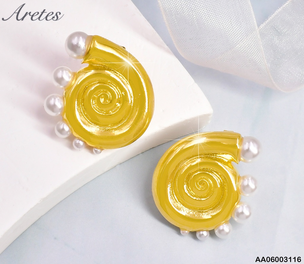 ARETES DOR ESPIRAL INFLADO 6 PERLAS A UN LADO EA926-45