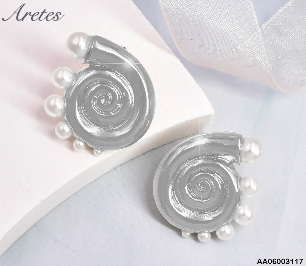 ARETES PLAT ESPIRAL INFLADO 6 PERLAS A UN LADO EA927-45