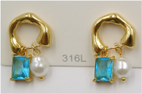 ARETES ARCO IRREGULAR INFLADO / ZIRC RECT. / PERLA COLGANTE EA934-45