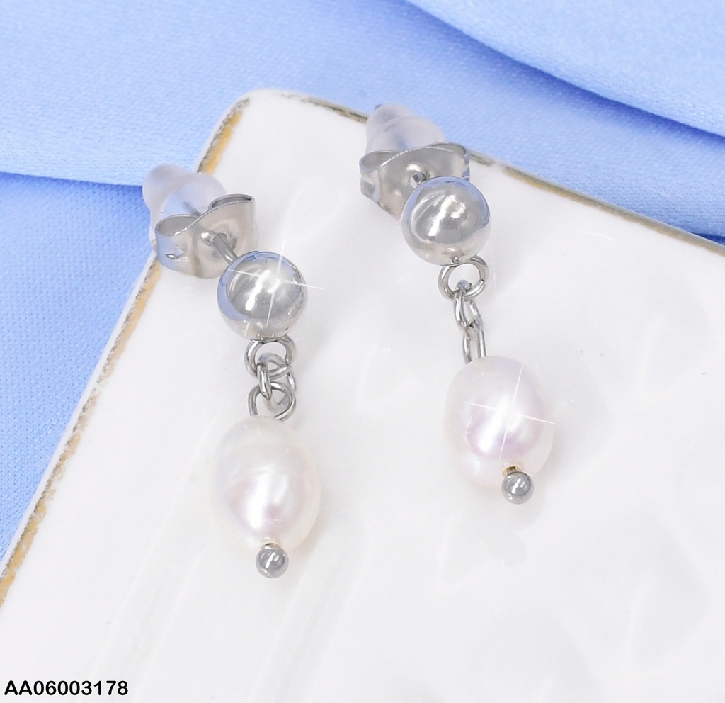 ARETES PLAT PELOTITA/CADENA/PERLA COLGANTE EA1028-45