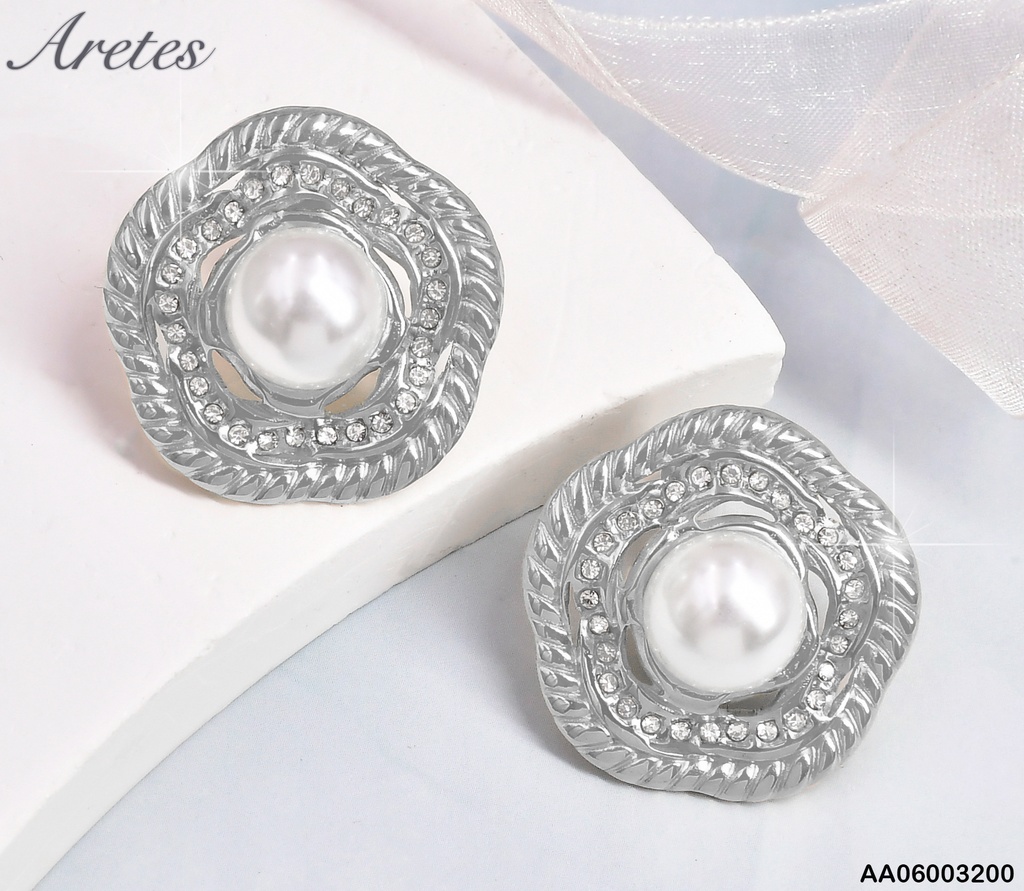 ARETES PLAT FLOR TONEADA/ZIRC/PERLA CENTRO EA1062-45