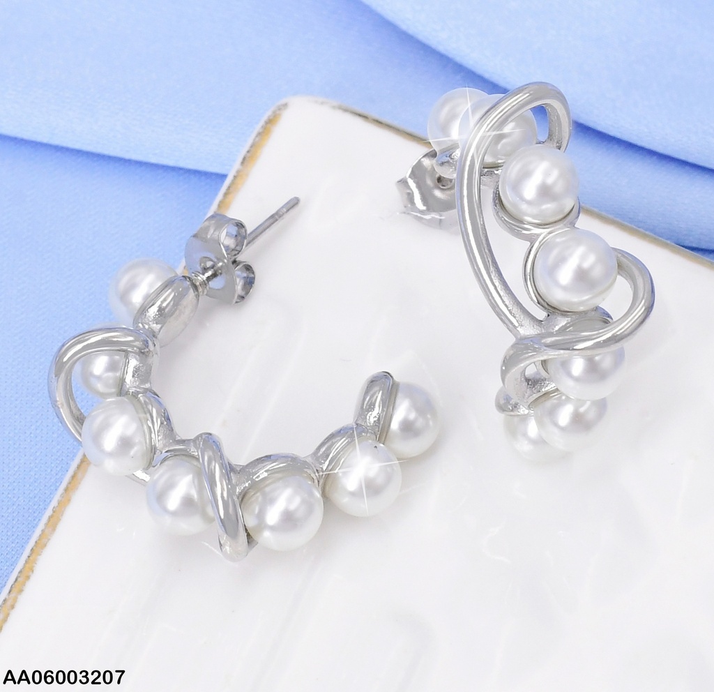 ARETES PLAT "C" ENTRELAZADO PERLAS/ ARO DOR EA1076-1