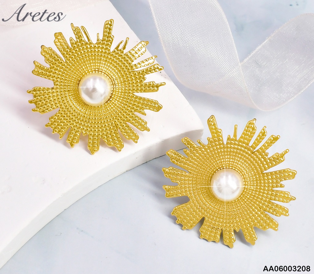ARETES DOR SOL PUNTITOS/PERLA CENTRO EA1079-1
