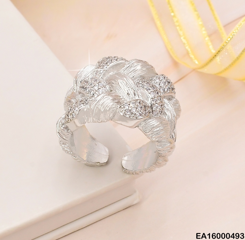 ANILLO PLAT. ANCHO TRENZADO RAYAS/ZIRCONIAS RE123-268