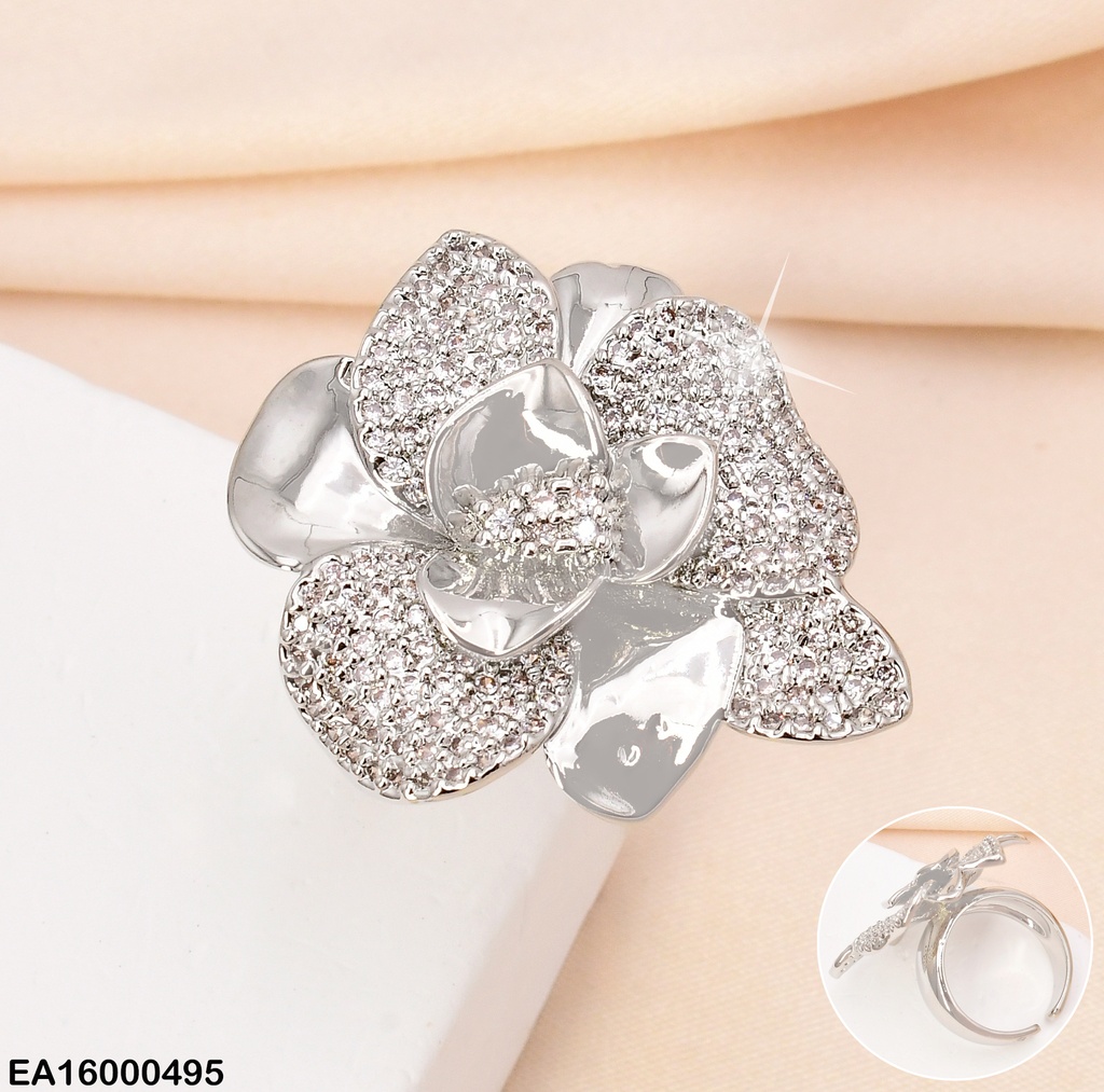 ANILLO PLAT. AJUST.PETALOS LISOS/ZIRC. RE125-268
