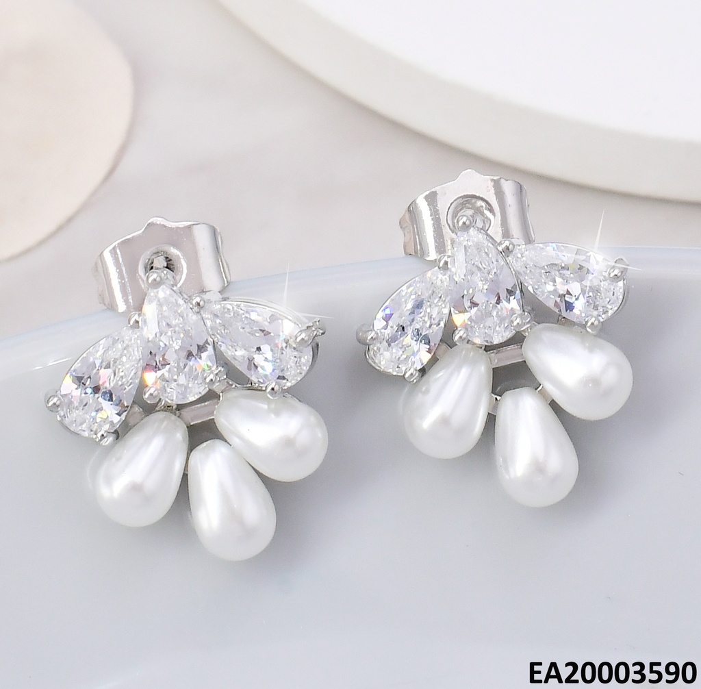 ARETES PLAT.ZIRC/3 PERLAS OVALADAS COLGANTES EE1000-3