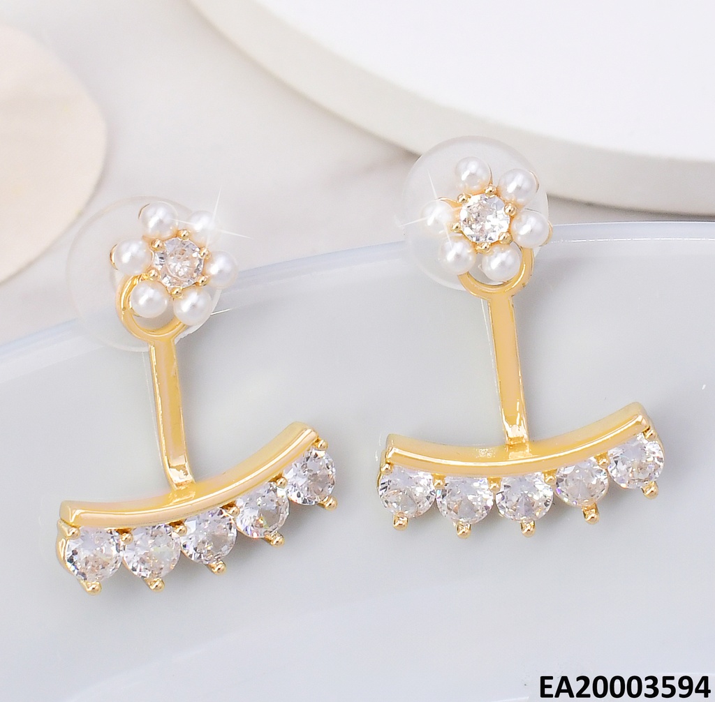 ARETES FLOR PERLITAS/LINEA HORIZ.C/5 ZIRC.RD EE1055-6
