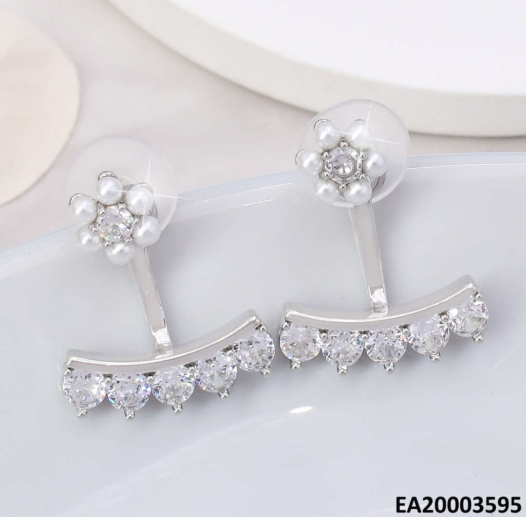ARETES FLOR PERLITAS/LINEA HORIZ.C/5 ZIRC.RD EE1056-6