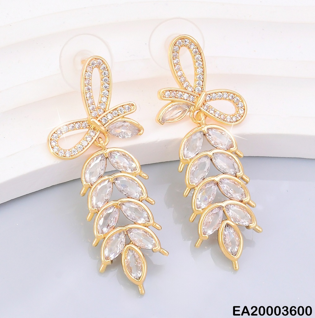 ARETES DOR LAZO ZIRC/HOJITAS COLGANTES EE1069-6