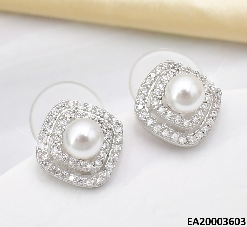 ARETES PLAT CUADRO ZIRC/ PERLA CENTRO EE1072-6