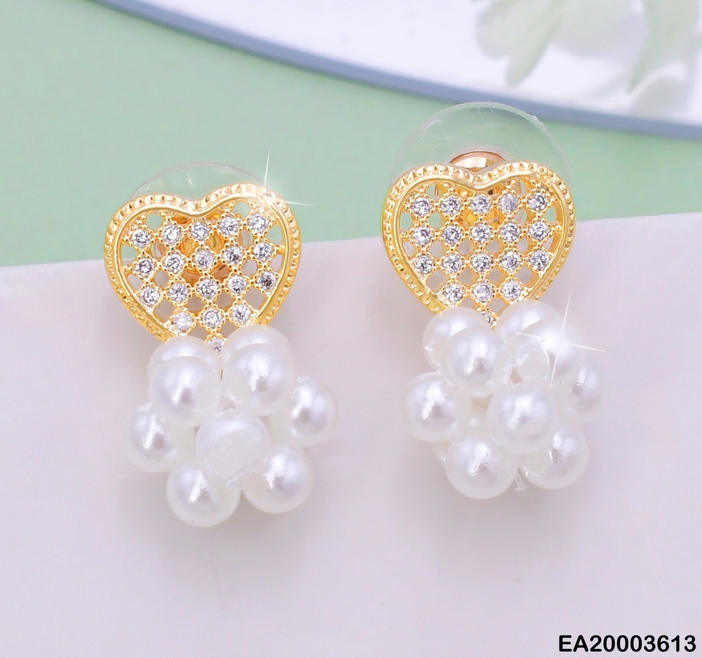 ARETES DOR CORAZON CALADO ZIRC/PERLITAS EE1168-132