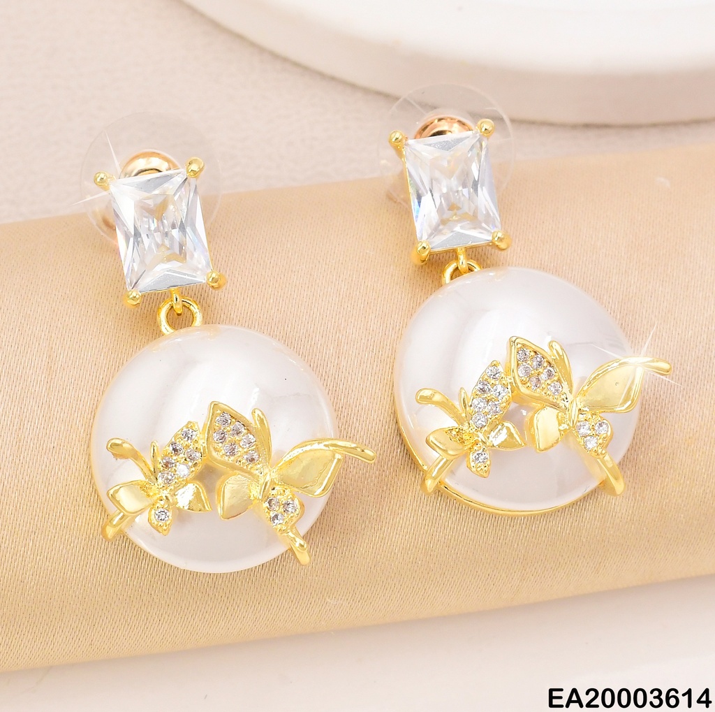 ARETES DOR ZIRC. RECT/PERLA/MARIPOSAS CENTRO EE1175-132