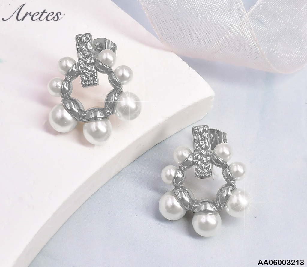 ARETES PLAT RECT. CORRUGADO/ CIRCULO PERLAS ALREDEDOR EA1084-1