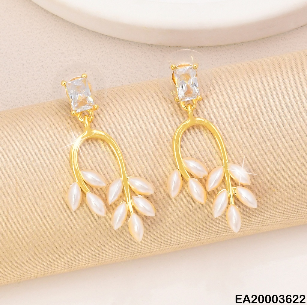 ARETES DOR ZIRC CUADRADA / U INVERTIDA PERLAS OVALADAS EE1272-132