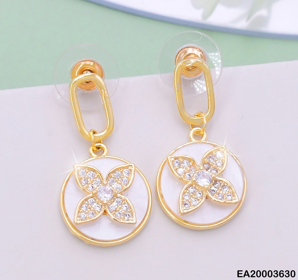 ARETES DOR CROQUI OVALO/ CIRC. BLANCO/FLOR ZIRC CENTRO EE1331-132