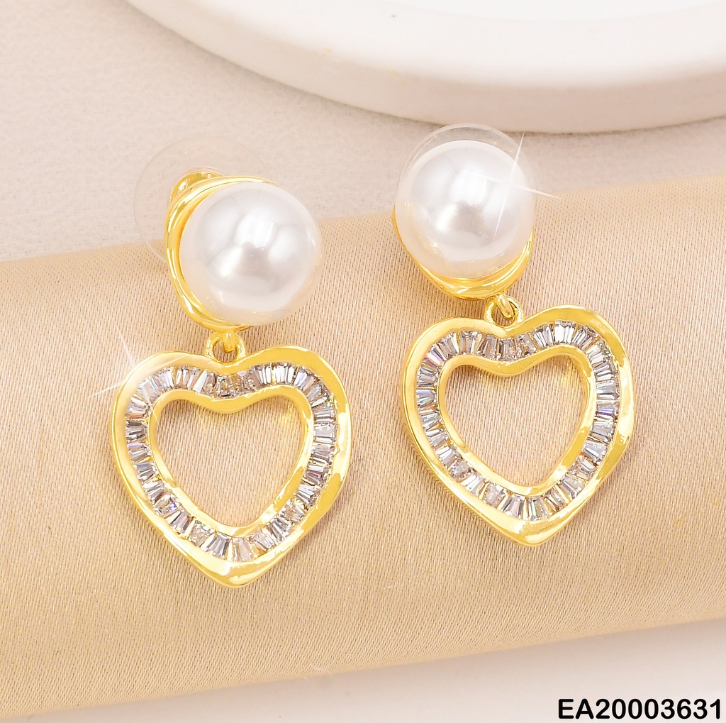 ARETES DOR PERLA/ CROQUI CORAZON ZIRC. EE1347-132