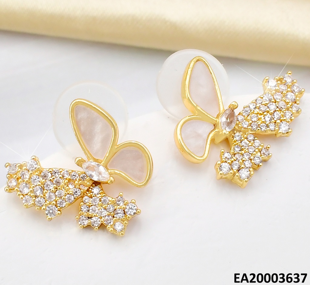 ARETES DOR MARIPOSA MITAD BLANCA/MITAD ZIRC.EE1395-6