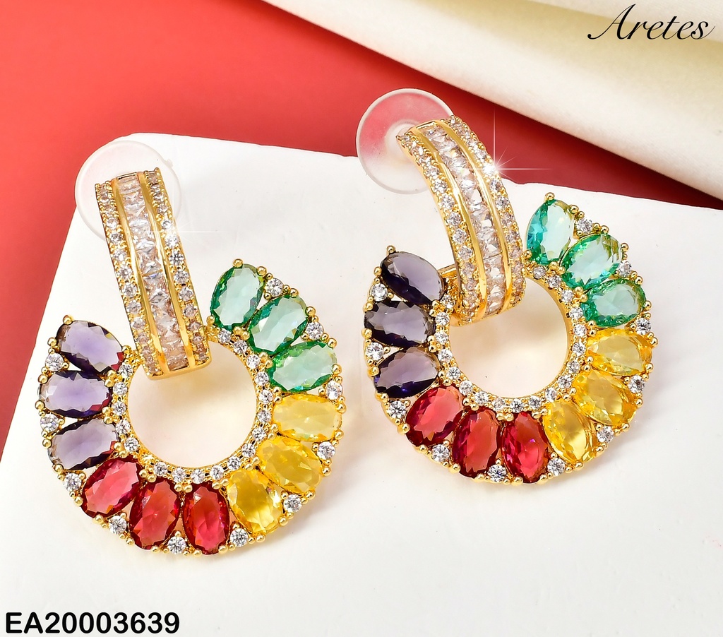 ARETES DOR "C"  3 LINEAS ZIRC/ "U" COLGANTE ZIRC COL SURT EE1403-6