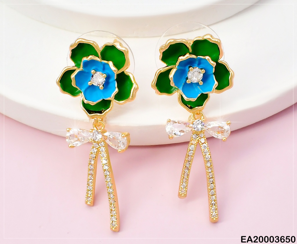 ARETES DOR FLOR CELESTE /LAZO DE ZIRC COLGANTE EE1407-6