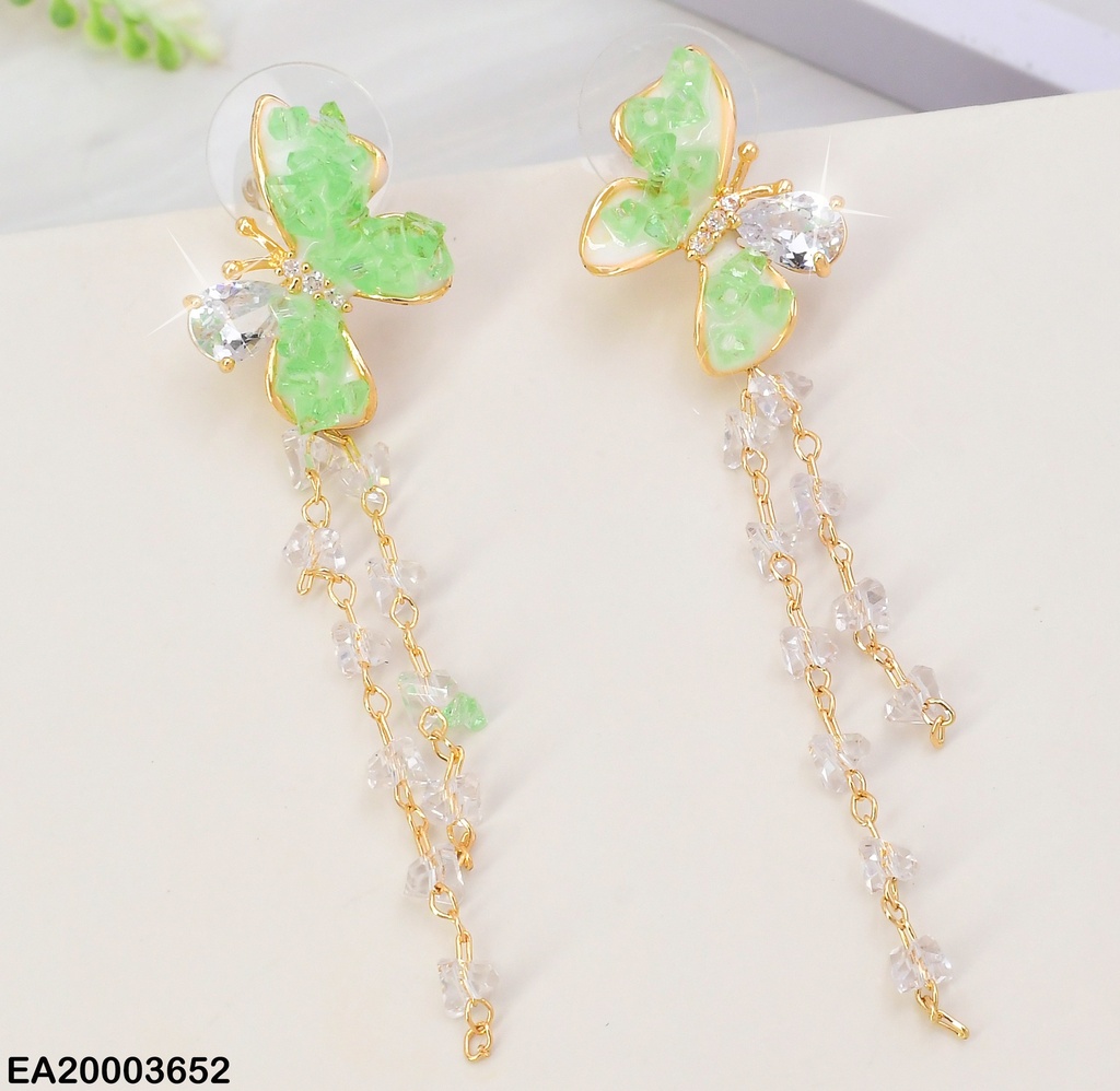 ARETES DOR MARIPOSA VERDE / PIEDRAS CRISTAL  COLGANTES EE1409-6