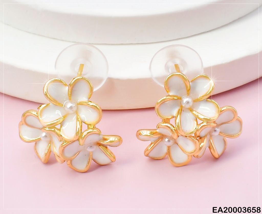 ARETES DOR 3 FLORES BLANCAS/PERLITAS EE1417-6