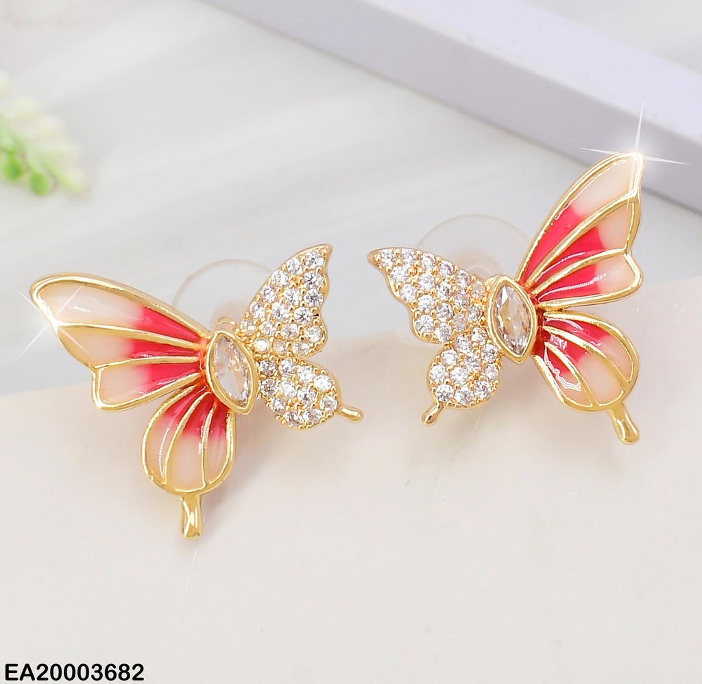 ARETES DOR MARIPOSA ROJA MITAD ZIRC EE1457-6