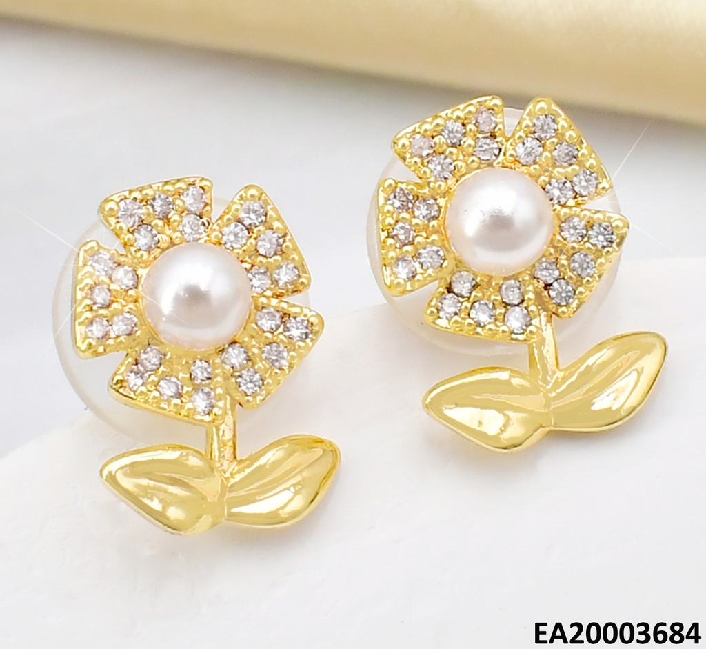 ARETES DOR FLOR  PERLA CENTRO EE1463-6