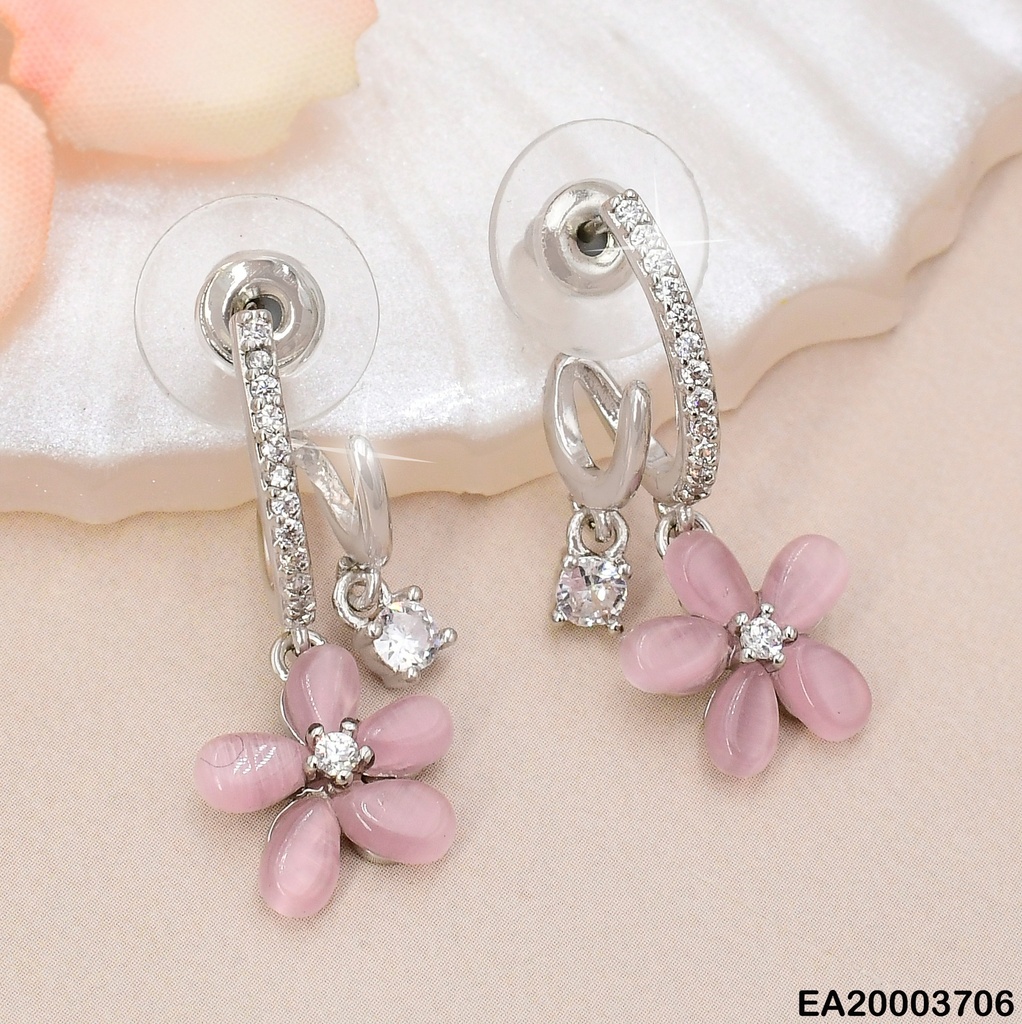 ARETES PLAT "J" FLOR ROSADA EE1502-6