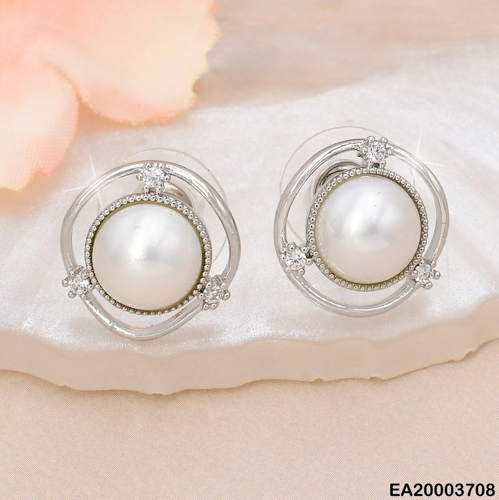 ARETES PLAT DOBLE CROQUI RD ZIRC/ MEDIA PERLA CENTRO EE1508-6