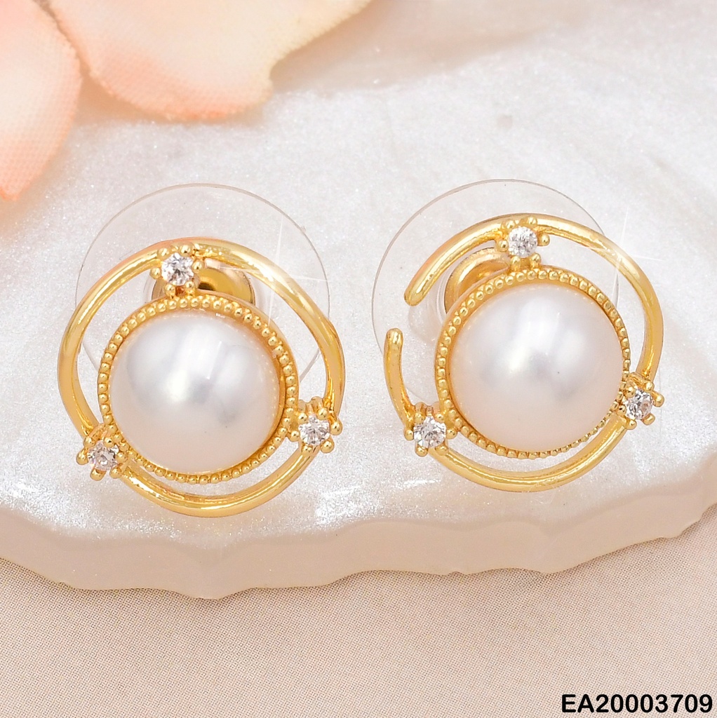 ARETES DOR DOBLE CROQUI RD ZIRC/ MEDIA PERLA CENTRO EE1509-6