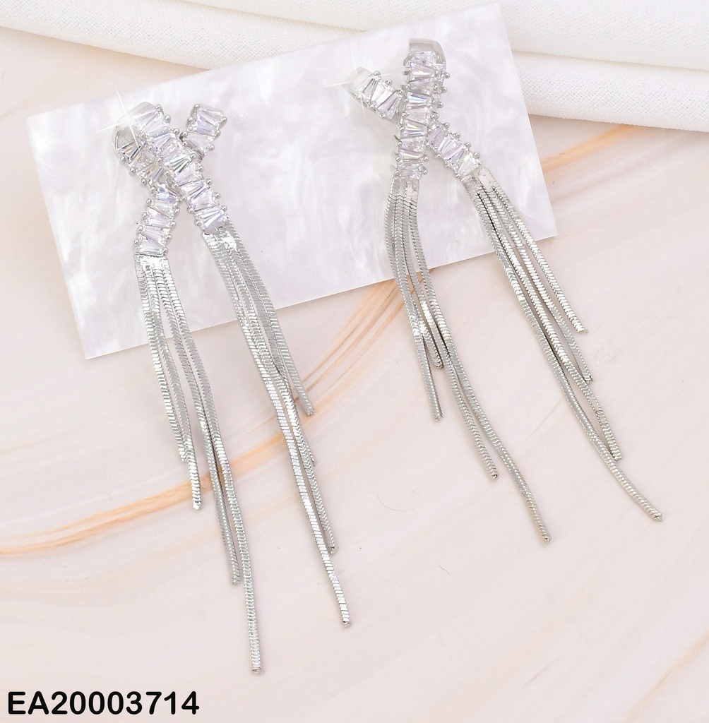 ARETES PLAT "X" DOBLE ZIRC. C/COLGANTES EE1524-6