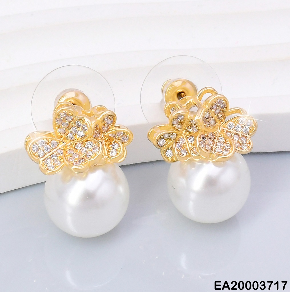 ARETES DOR FLOR ZIRC/PERLA  EE1529-6