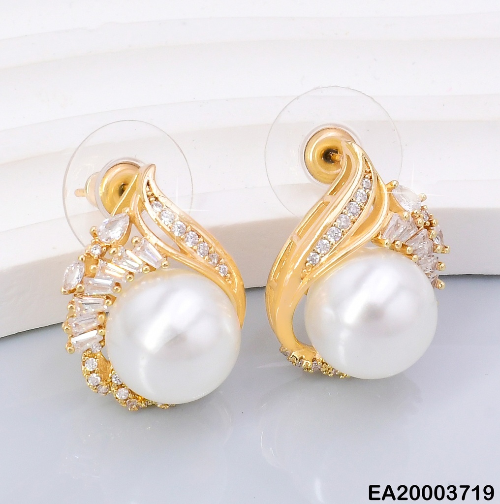 ARETES DOR CROQUI HOJA ZIRC/ PERLA CENTRO EE1537-6