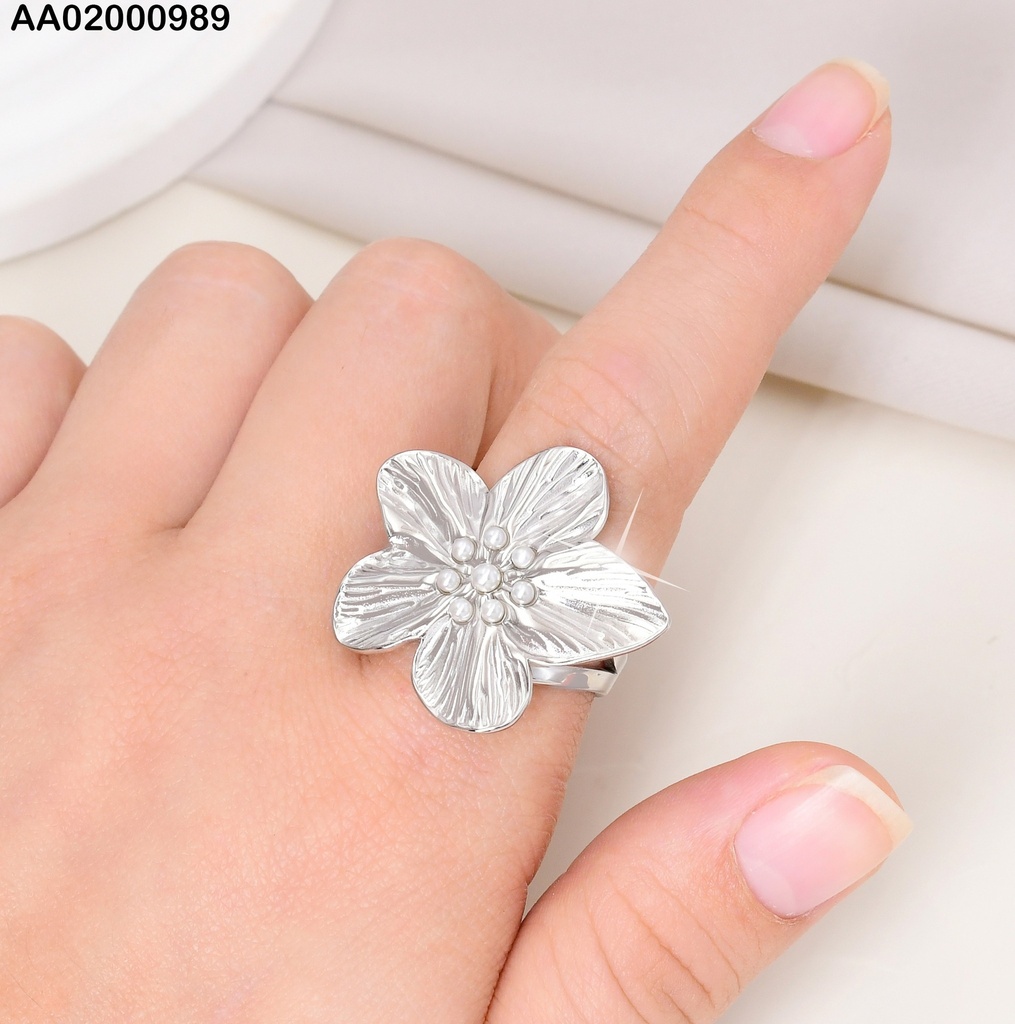 ANILLO PLAT FLOR RAYADA 5 PETALOS /PERLITAS CENTRO VD085012-113
